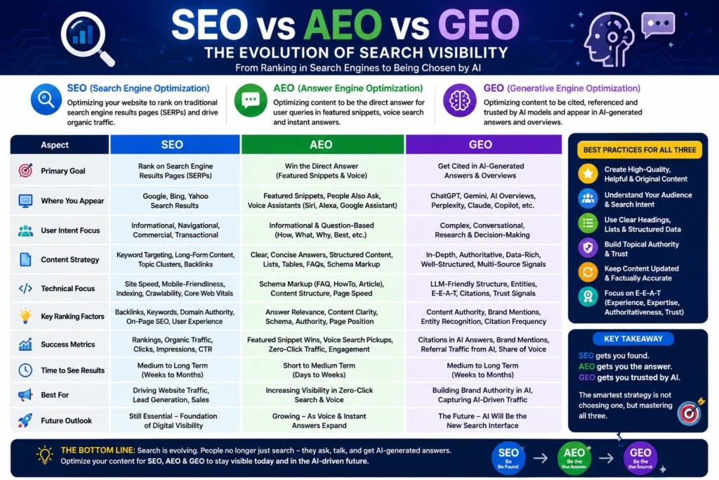 AEO SEO GEO comperison